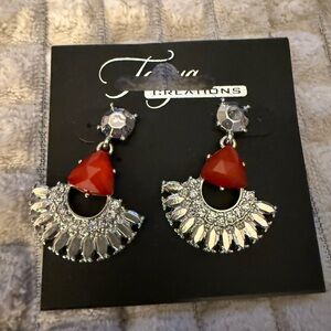 Red and Silver Statement Earrings by Tanya Creations